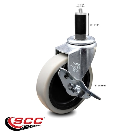 Service Caster 4 Inch Thermoplastic Rubber Wheel 1-1/4 Inch Expanding Stem Caster with Brake SCC-EX05S410-TPRS-SLB-114